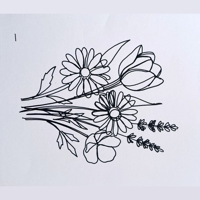 Line-drawn bouquet of flowers