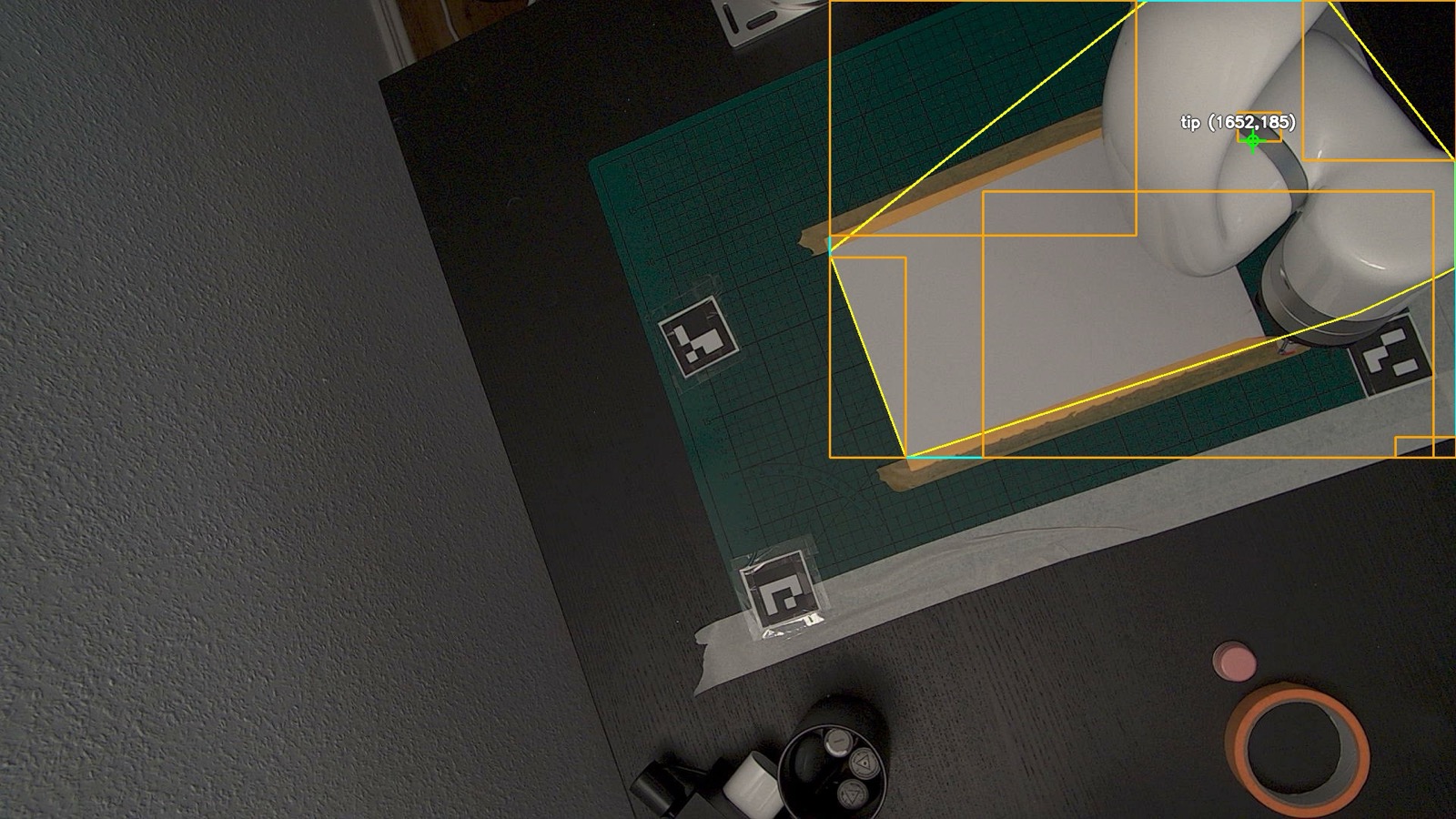Overhead camera image with the current pen tip and search regions overlaid